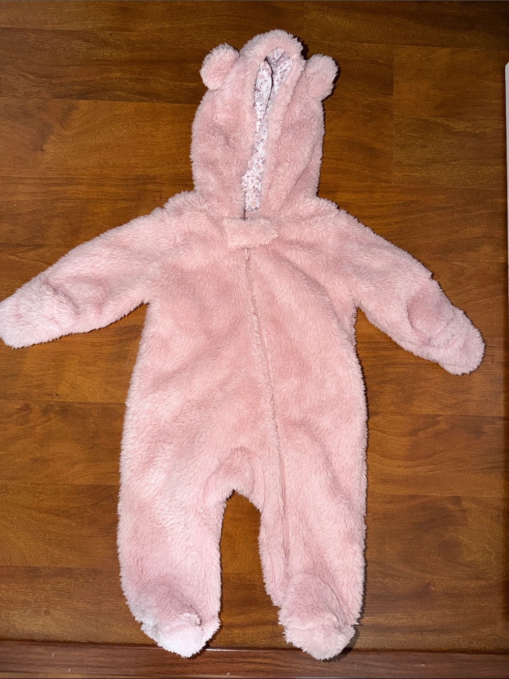 Carter's Plush Pink Hooded Footed Baby One-Piece